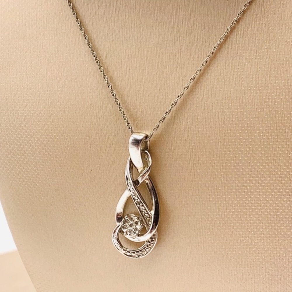 Euc Sterling Silver Double Infinity Loop Diamond - image 1